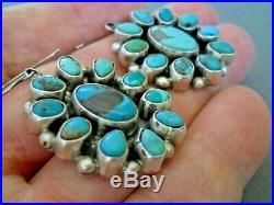 Native American Turquoise Cluster Sterling Silver Hook Earrings ELLA PETER