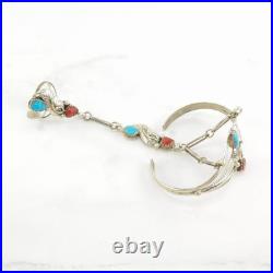 Native American Turquoise Coral Southwestern Sterling Silver Cuff Bracelet Ring
