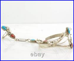 Native American Turquoise Coral Southwestern Sterling Silver Cuff Bracelet Ring