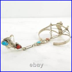 Native American Turquoise Coral Southwestern Sterling Silver Cuff Bracelet Ring