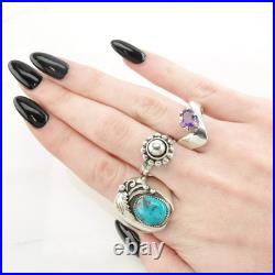 Native American Turquoise Leaf Sterling Silver Ring Size 12