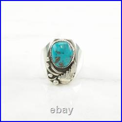 Native American Turquoise Leaf Sterling Silver Ring Size 12
