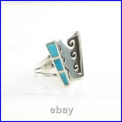Native American Turquoise Overlay Sterling Silver Ring Size 6.5