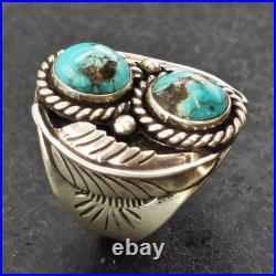 Native American Two Turquoise Ring Sterling Silver Sz 11