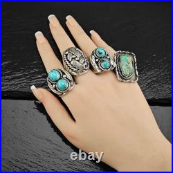 Native American Two Turquoise Ring Sterling Silver Sz 11
