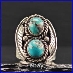 Native American Two Turquoise Ring Sterling Silver Sz 11