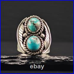 Native American Two Turquoise Ring Sterling Silver Sz 11
