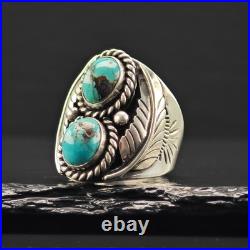 Native American Two Turquoise Ring Sterling Silver Sz 11
