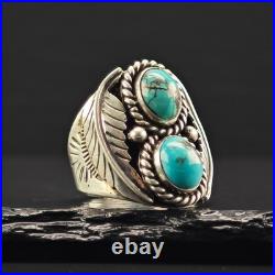Native American Two Turquoise Ring Sterling Silver Sz 11