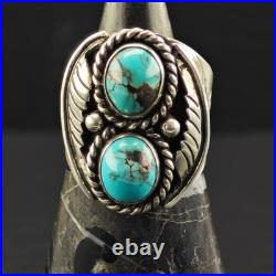 Native American Two Turquoise Ring Sterling Silver Sz 11