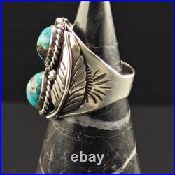 Native American Two Turquoise Ring Sterling Silver Sz 11