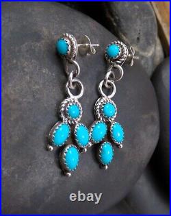 Native American Vintage Sterling Silver Navajo Turquoise Cluster Dangle Earrings