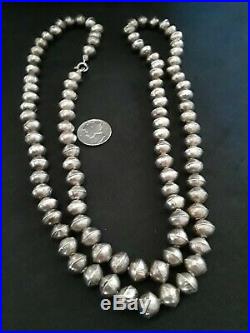 Native American Vtg Sterling Silver 925 Bench Bead Navajo 30 Necklace 27 grams
