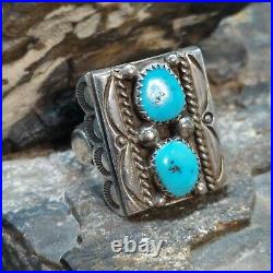 Native LARRY MOSES Sterling Silver Turquoise Men's Ring Navajo Southwestern
