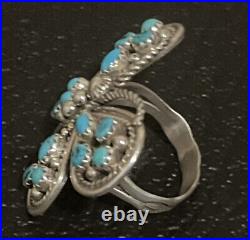 Native NAVAJO Handmade TURQUOISE STERLING SILVER BUTTERFLY CLUSTER RING SZ 10.5