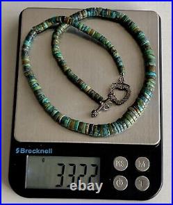 Native Navajo 15 Turquoise Heishi Sterling Silver Gradually Beaded Necklace 33g