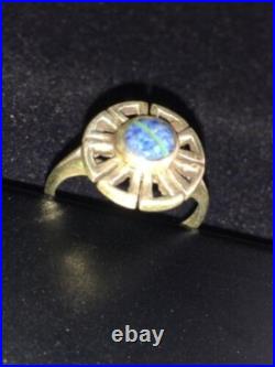 Native Navajo Blue Denim Lapis & Opal Inlay Sterling Silver Ring Sz6.5 01790