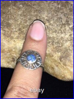 Native Navajo Blue Denim Lapis & Opal Inlay Sterling Silver Ring Sz6.5 01790