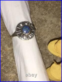 Native Navajo Blue Denim Lapis & Opal Inlay Sterling Silver Ring Sz6.5 01790
