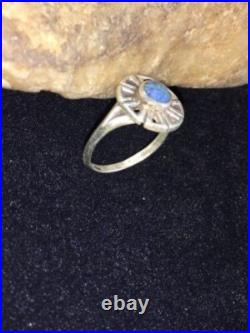 Native Navajo Blue Denim Lapis & Opal Inlay Sterling Silver Ring Sz6.5 01790