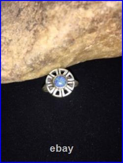 Native Navajo Blue Denim Lapis & Opal Inlay Sterling Silver Ring Sz6.5 01790