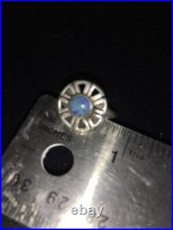 Native Navajo Blue Denim Lapis & Opal Inlay Sterling Silver Ring Sz6.5 01790