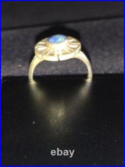 Native Navajo Blue Denim Lapis & Opal Inlay Sterling Silver Ring Sz6.5 01790