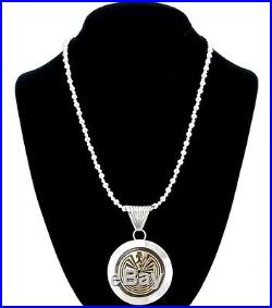 Native Navajo Hopi Style Sterling Silver Gold Man in the Maze Pendant Necklace