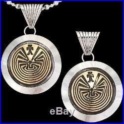 Native Navajo Hopi Style Sterling Silver Gold Man in the Maze Pendant Necklace