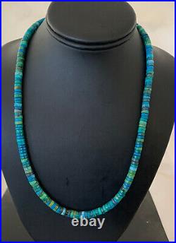 Native Navajo Pearls Azurite Heishi Sterling Silver Necklace 20 1037