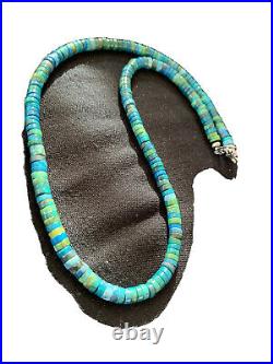 Native Navajo Pearls Azurite Heishi Sterling Silver Necklace 20 1037