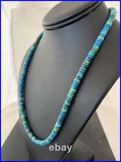 Native Navajo Pearls Azurite Heishi Sterling Silver Necklace 20 1037