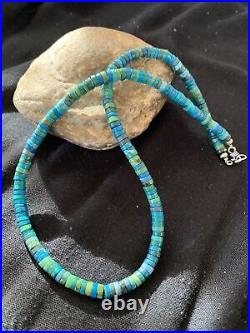 Native Navajo Pearls Azurite Heishi Sterling Silver Necklace 20 1037