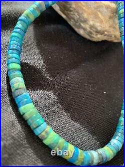 Native Navajo Pearls Azurite Heishi Sterling Silver Necklace 20 1037