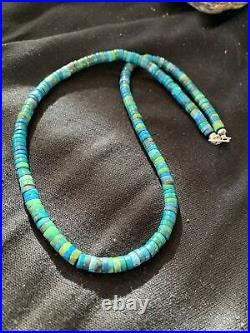 Native Navajo Pearls Azurite Heishi Sterling Silver Necklace 20 1037