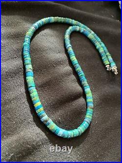 Native Navajo Pearls Azurite Heishi Sterling Silver Necklace 20 1037