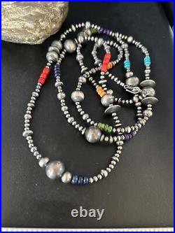 Native Navajo Pearls Multi-Color Sterling Silver Bead Necklace 48 Long