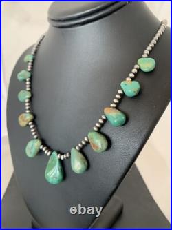 Native Navajo Pearls Sterling Silver Green Royston Turquoise Necklace
