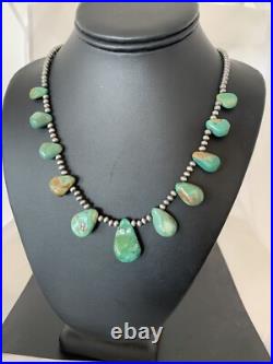 Native Navajo Pearls Sterling Silver Green Royston Turquoise Necklace