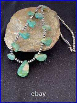 Native Navajo Pearls Sterling Silver Green Royston Turquoise Necklace