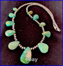 Native Navajo Pearls Sterling Silver Green Royston Turquoise Necklace