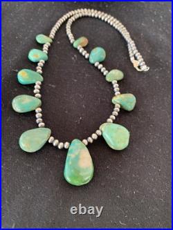 Native Navajo Pearls Sterling Silver Green Royston Turquoise Necklace