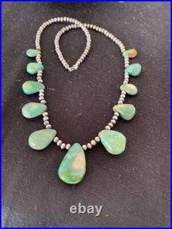 Native Navajo Pearls Sterling Silver Green Royston Turquoise Necklace