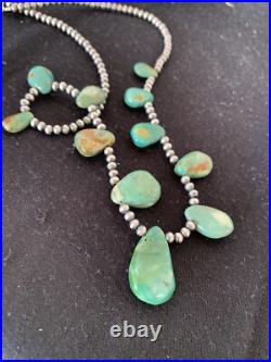 Native Navajo Pearls Sterling Silver Green Royston Turquoise Necklace