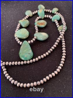 Native Navajo Pearls Sterling Silver Green Royston Turquoise Necklace