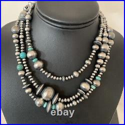 Native Navajo Pearls Sterling Silver Royston Turquoise 48in Necklace 01401