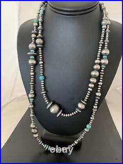 Native Navajo Pearls Sterling Silver Royston Turquoise 48in Necklace 01401