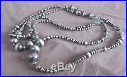 Native Navajo Sterling Silver 60 Oxidized NAVAJO PEARLS Beads Necklace