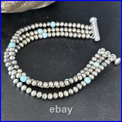Native Navajo Sterling Silver Blue Turquoise 3 Strands Bracelet 13588