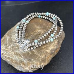 Native Navajo Sterling Silver Blue Turquoise 3 Strands Bracelet 13588